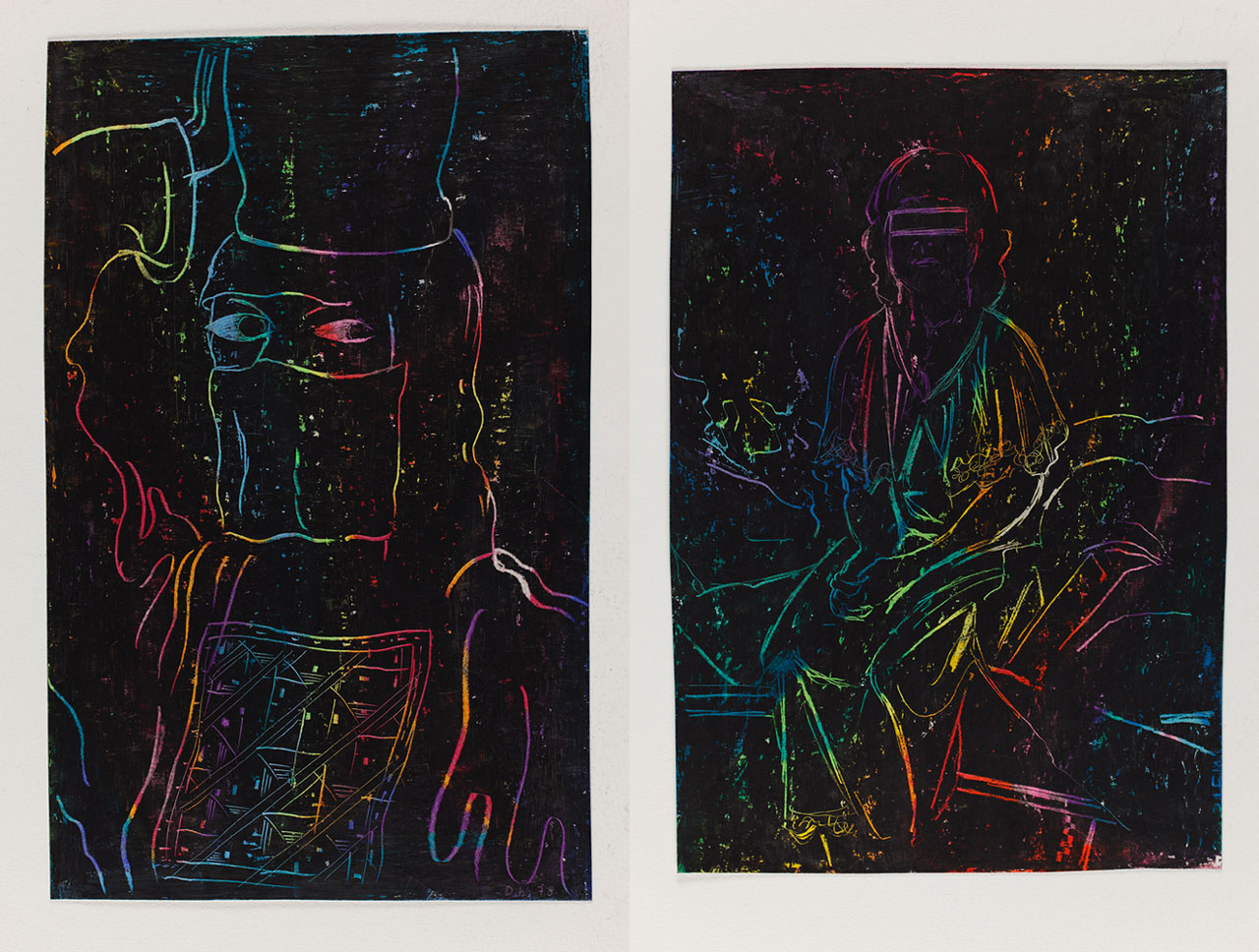 Left: David Weiss, Untitled, 1978, Wax pastel on paper, 17.5 × 11 cmRight: David Weiss, Untitled, 1978, Wax pastel on paper, 19 × 13 cm