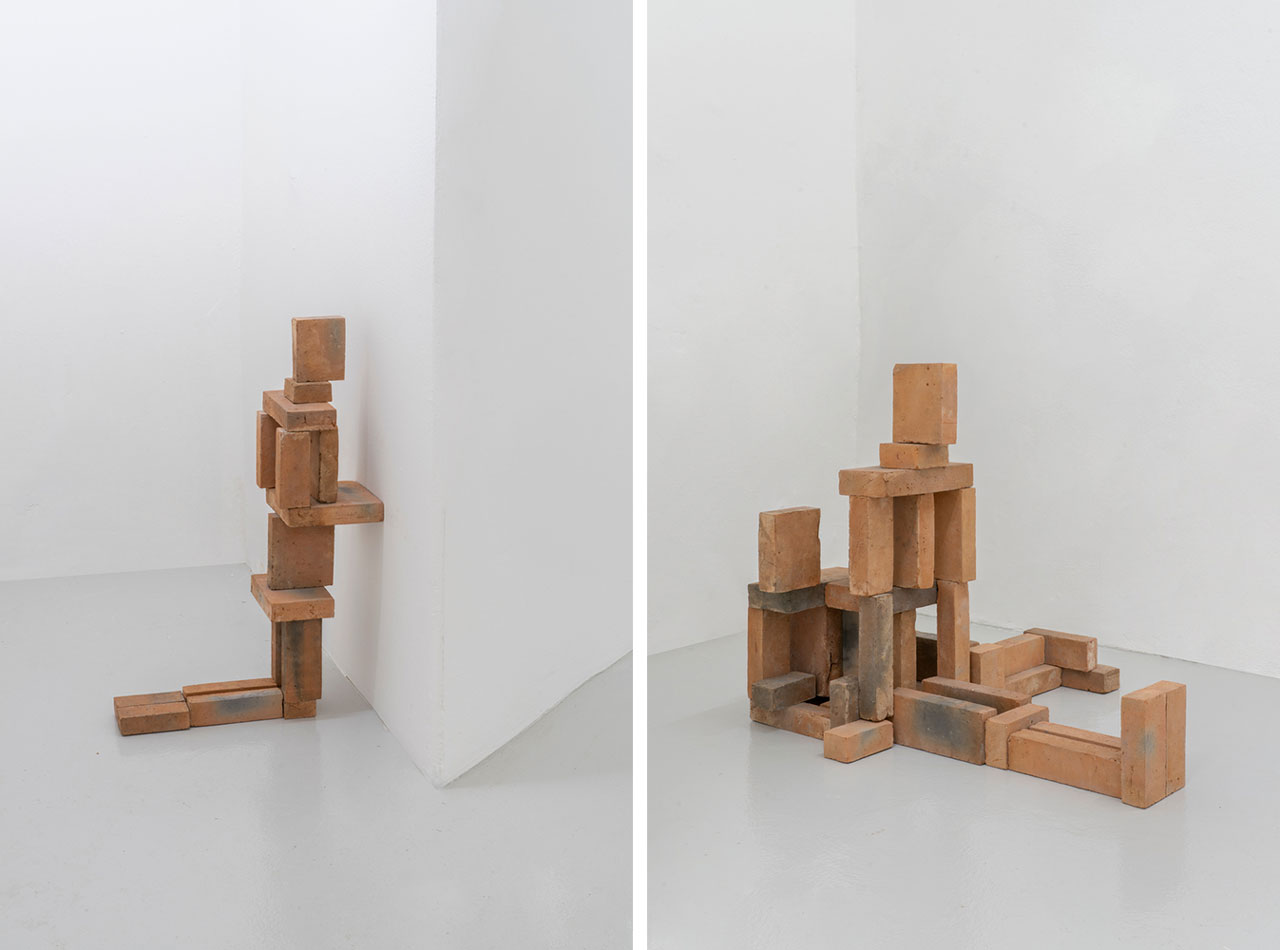 Left: Antony Gormley, SMALL ASSUME, 2026, clay, 75.5 x 19.5 x 48.5 cm, 29.72 x 7.68 x 19.09 in, Courtesy: the artist and GALLERIA CONTINUA, Copyright: © the Artist Photo: Ela Bialkowska, OKNO StudioRight: Antony Gormley, SMALL HARBOUR, 2026, clay, 54.5 x 56.5 x 69 cm, 21.46 x 22.24 x 27.17 in, Courtesy: the artist and GALLERIA CONTINUA, Copyright: © the Artist Photo: Ela Bialkowska, OKNO Studio