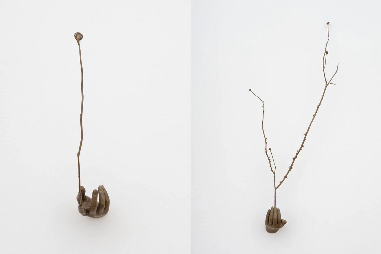Left: : Kelly Akashi, Witness (Highview), 2026 Lost-wax and burn-out cast bronze43.2 x 8.9 x 32.4 cm, © Kelly Akashi, Courtesy the artist and Lisson Gallery Right: Kelly Akashi, Witness (Highview), 2026 Lost-wax and burn-out cast bronze 90.2 x 36.8 x 12.7 cm, © Kelly Akashi, Courtesy the artist and Lisson Gallery