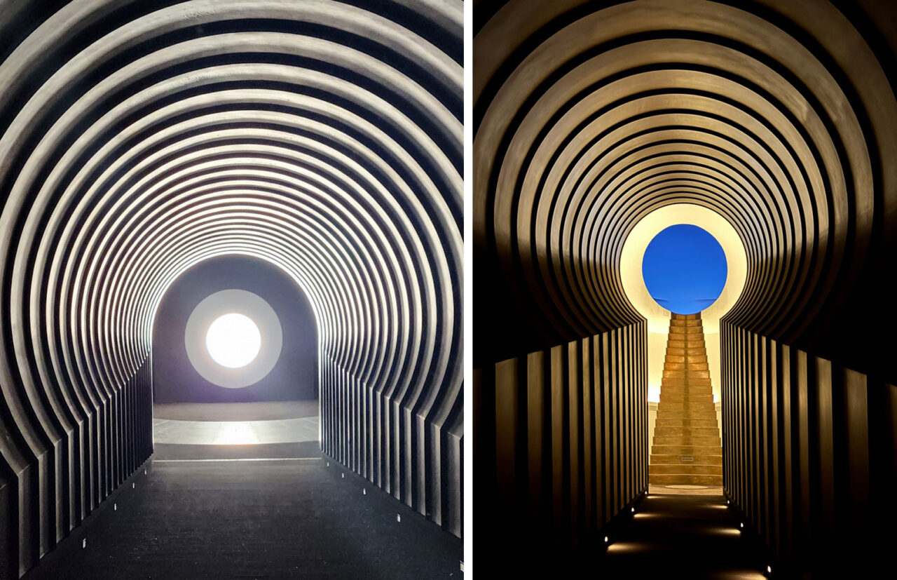 Left: James Turrell, Roden Crater, Sun | Moon Chamber, Arizona, 2024, © James Turrell, Photo: James Turrell Studio, Courtesy the artist and GagosianRight: James Turrell, Roden Crater, Alpha (East) Tunnel, Arizona, 2024, © James Turrell, Photo: James Turrell Studio, Courtesy the artist and Gagosian