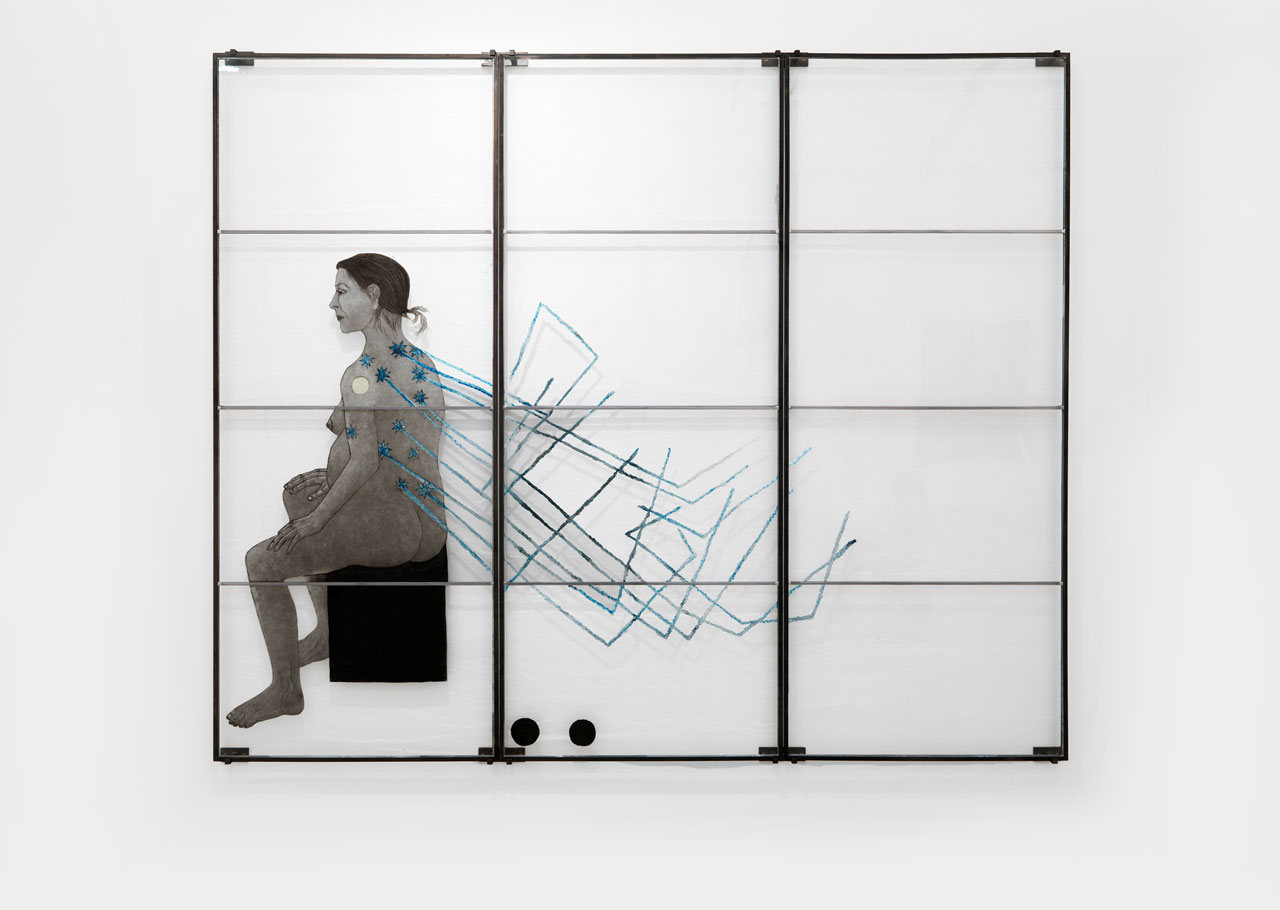 Kiki Smith, Reminiscent, 2011, Leaded stained glass with gold leaf, 203 x 244 x 1,3 cm (79 4/4 x 96 1/8 x 2/4 in)