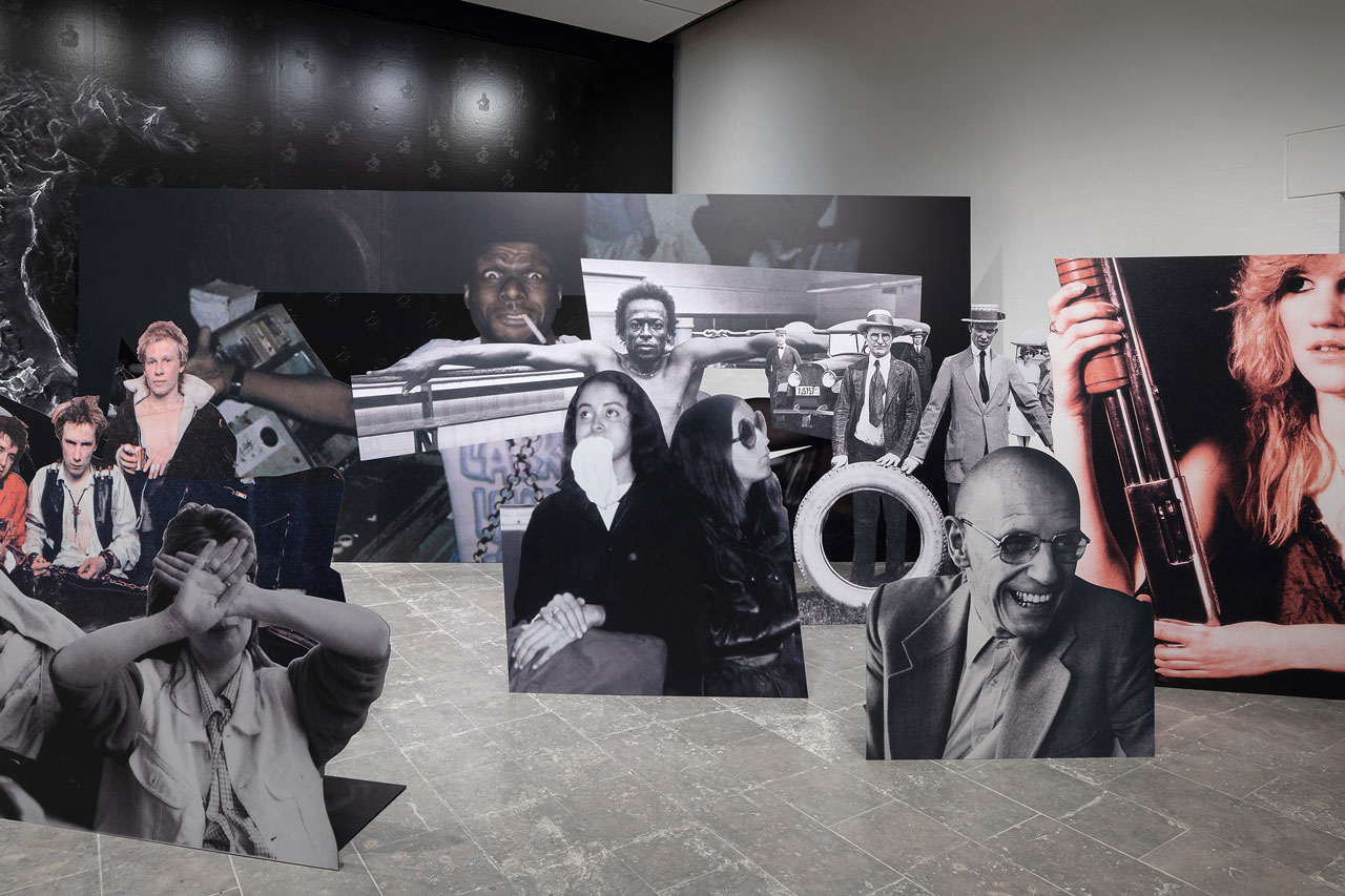 Arthur Jafa, Array, 2020 (detail), 13 color print figures on Dibond, steel plate stand, and wallpaper, dimensions variable, installation view, Louisiana Museum of Modern Art, Humlebæk, Denmark, 2021 © Arthur Jafa