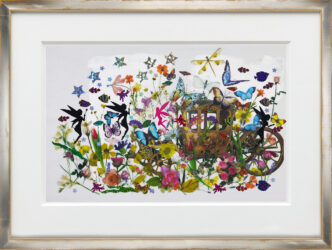 Karen Kilimnik, nature, 2025, Collage with adhesive stickers and acrylic on color xerox, Sheet 28 x 43 cm / 11 x 17 in, Frame 38.5 x 53 x 3 cm / 15 1/8 x 20 7/8 x 1 1/8 in, © Karen Kilimnik, Courtesy the artist and Galerie Eva Presenhuber