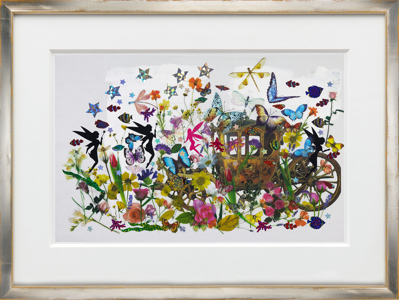 Karen Kilimnik, nature, 2025, Collage with adhesive stickers and acrylic on color xerox, Sheet 28 x 43 cm / 11 x 17 in, Frame 38.5 x 53 x 3 cm / 15 1/8 x 20 7/8 x 1 1/8 in, © Karen Kilimnik, Courtesy the artist and Galerie Eva Presenhuber