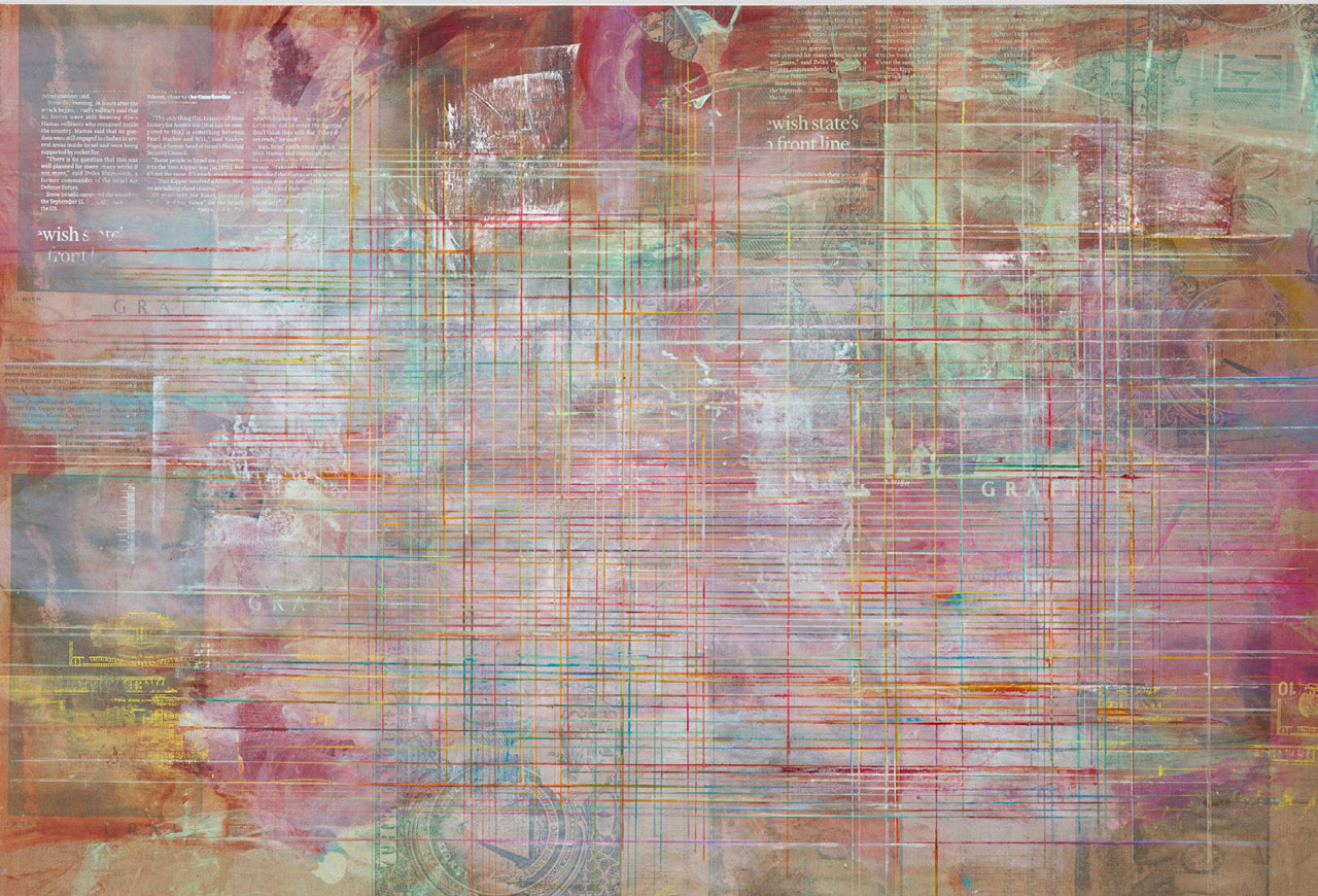 Mandy El-Sayeg, Net-Grid (Quinacridone Opal), 2026, Oil and acrylic on canvas with silkscreened elements, 190 x 276 cm (74.75 x 108.63 in), © Mandy El-Sayeg, Courtesy the artist and Thaddaeus Ropac Gallery