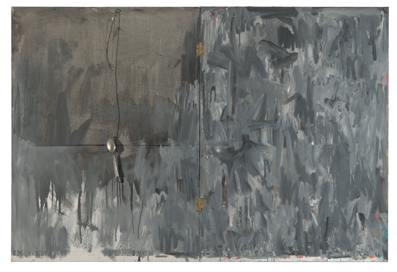 Jasper Johns, In Memory of My Feelings – Frank O’Hara, 1961, Oil on canvas with objects (2 panels), 101.6 x 151.8 cm, Museum of Contemporary Art Chicago, Partial gift of Apollo Plastics Corporation, Courtesy of Stefan T. Edlis and H. Gael Neeson, © Jasper Johns, VEGAP, Bilbao, 2026