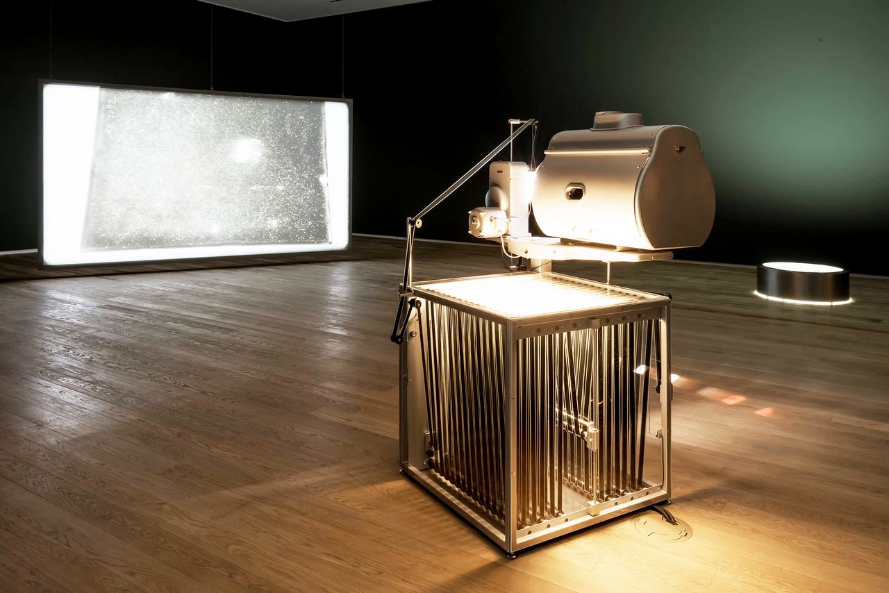 Rosa Barba, Send Me Sky, Henrietta, 2018, Installation view: Remai Modern, Saskatoon, 2018, 35mm film sculpture, silent; 6.20min Copyright: © 2026 ProLitteris, Zurich, Courtesy the artist, Esther Schipper, Berlin/Paris/Seoul, Vistamare Pescara/Milan, Corbett vs. Dempsey, Photo Credit: Blaine Campbell © Rosa Barba