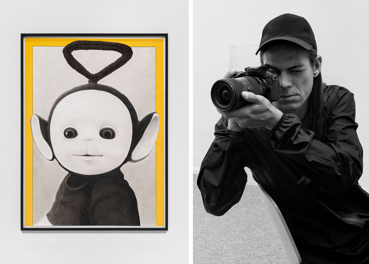 Left: Angharad Williams, Myself as Tinky Winky as Iggy Pop, 2025 Friends & Fools, a members’ club by Rote Wand – Courtesy of KIN Photo: Fabrice Schneider Right: Andrzej Steinbach, Untitled (from the Series Der Apparat), 2019 Courtesy of the artist and KIN