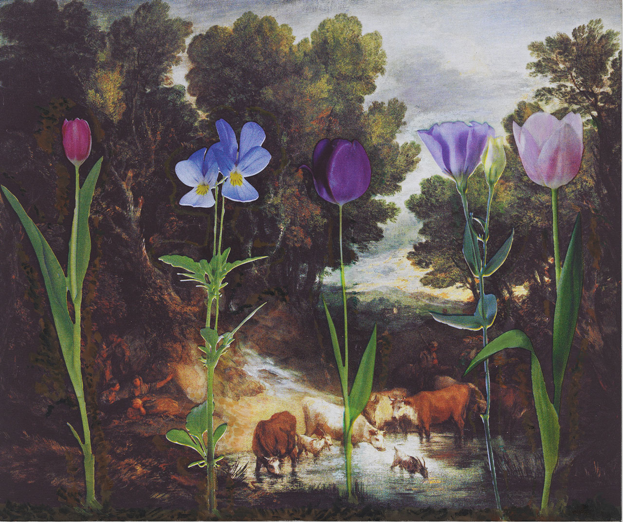 Karen Kilimnik, the Flower Rulers, 2026, Water soluble oil, acrylic and archival pigment print on primed canvas, 38 x 45.5 cm / 15 x 18 in, © Karen Kilimnik, Courtesy the artist and Galerie Eva Presenhuber