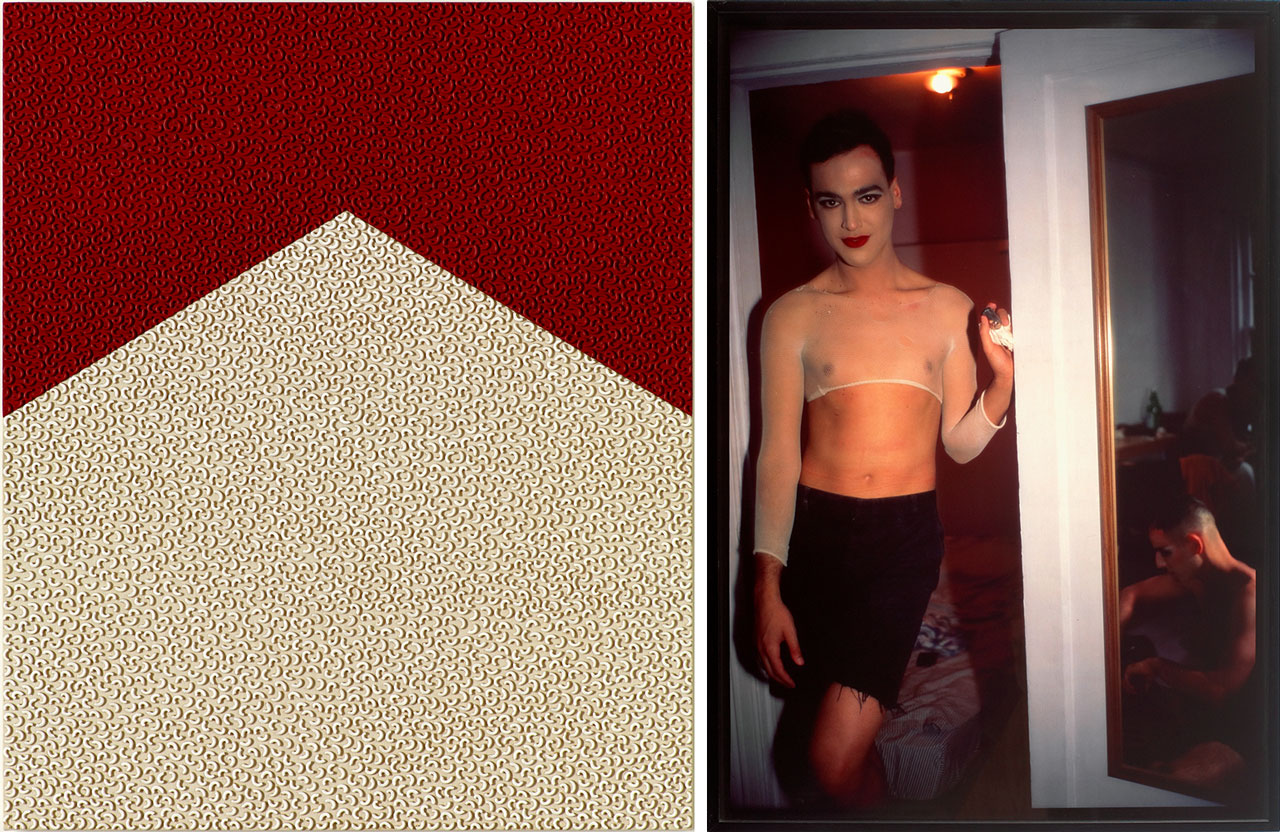 Left: General Idea, Sans Titre (Marlboro), 1986, From the series Pasta Paintings, 1986–87 Mudam Luxembourg Collection. Musée d’Art Moderne Grand-Duc Jean Acquisition 2007, Photo: Rémi Villaggi © Mudam Luxembourg Right : Nan Goldin, Jimmy Paulette and Tabboo! undressing, NYC, 1991, Mudam Luxembourg Collection – Musée d’Art Moderne Grand-Duc Jean Acquisition 1997 – Contribution by FOCUNA Photo: Rémi Villaggi © Mudam Luxembourg