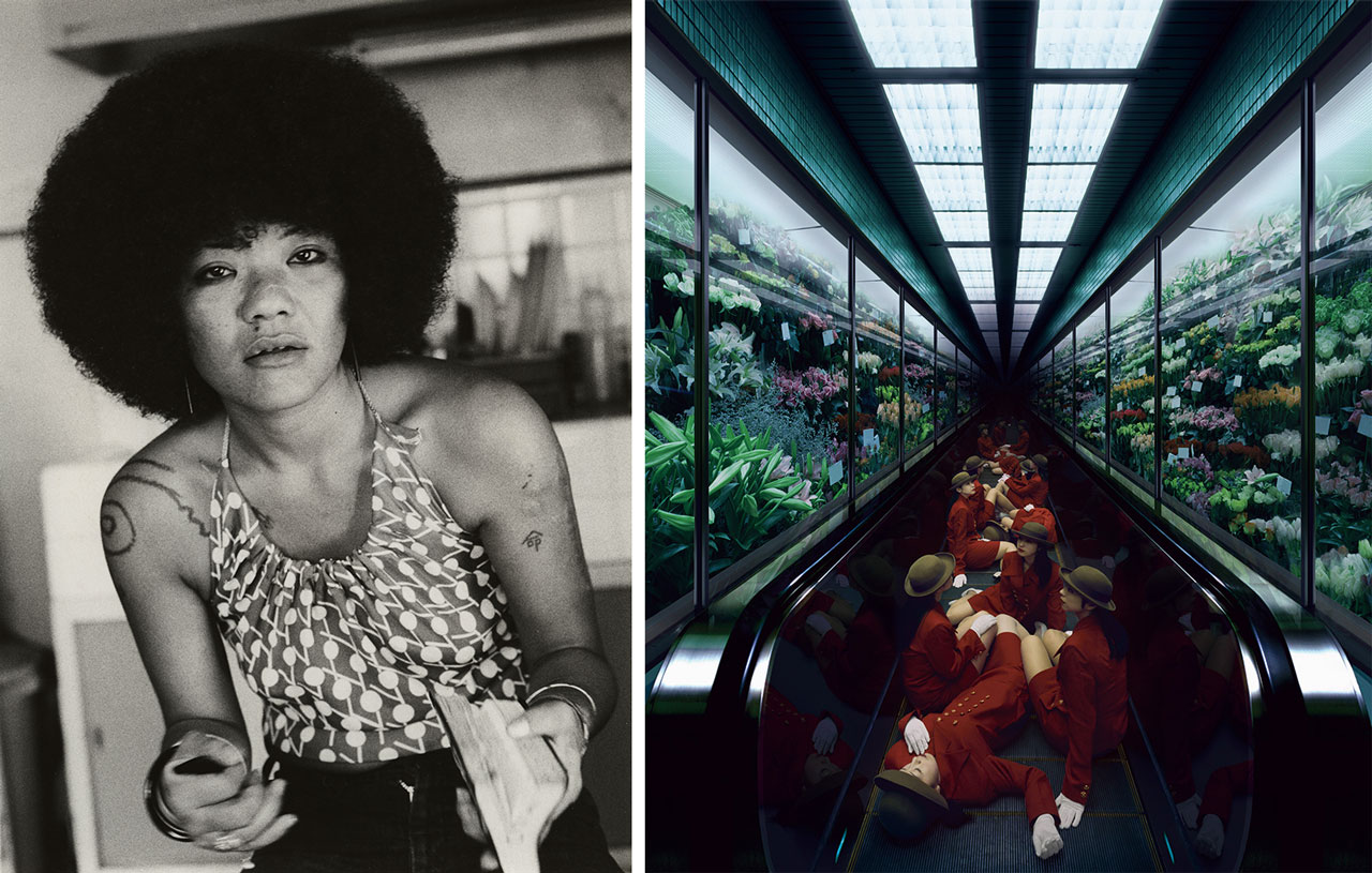 Left: ISHIKAWA Mao, Kin, Koza (present-day Okinawa City), Okinawa Prefecture, 1975–77; from the series Akabanaa (Red flower) © ISHIKAWA Mao, courtesy of POETIC SCAPE, Tokyo Right: YANAGI Miwa, Elevator Girl House 1F, 1997; from the series Elevator Girl, Courtesy the artist and Aperture