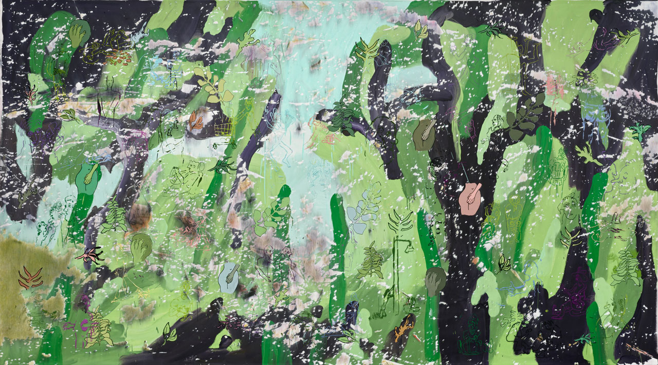 Urs Fischer, EDEN, 2026, Gesso, latex, acrylic paint, and modeling paste on canvas, 110 x 198 inches (279.4 x 502.9 cm), © Urs Fischer, Courtesy of the artist and Gagosian