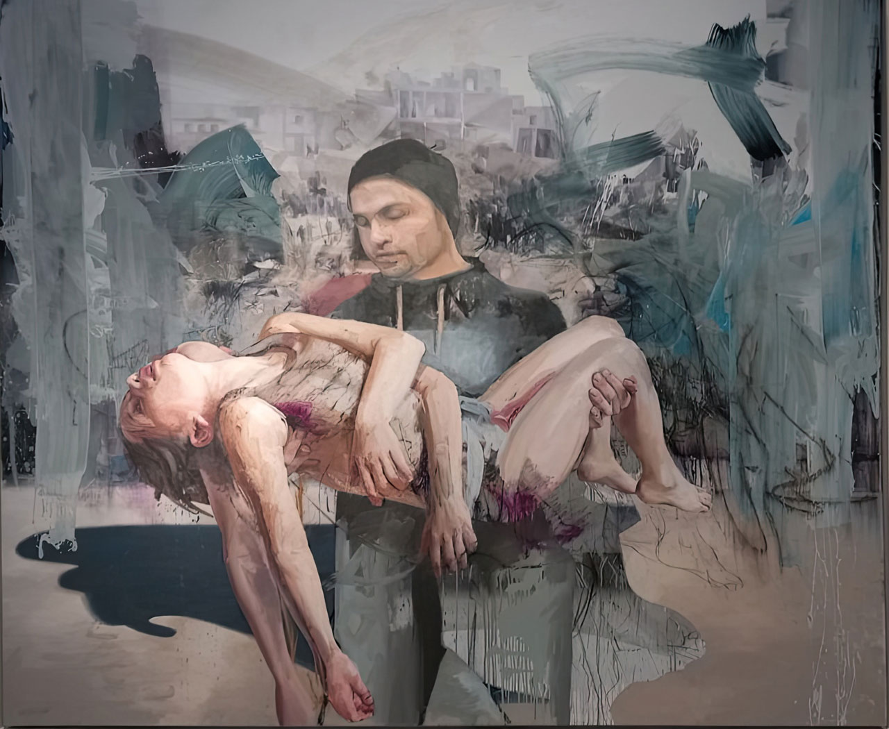 Jenny Saville, blue pieta, 2018, oil on canvas, © Jenny Saville, Photo: © & Courtesy Vicky Trochidou