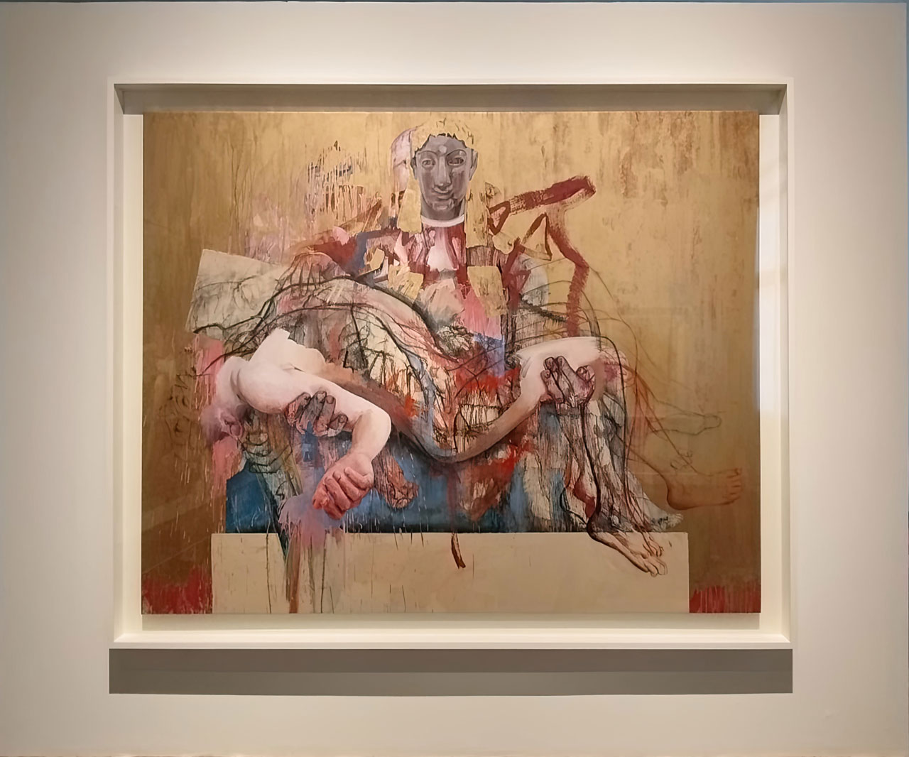 Jenny Saville, Byzantium, 2018, oil charcoal, oil bar, wax oil stick, gold paint on canvas, © Jenny Saville, Photo: © & Courtesy Vicky Trochidou