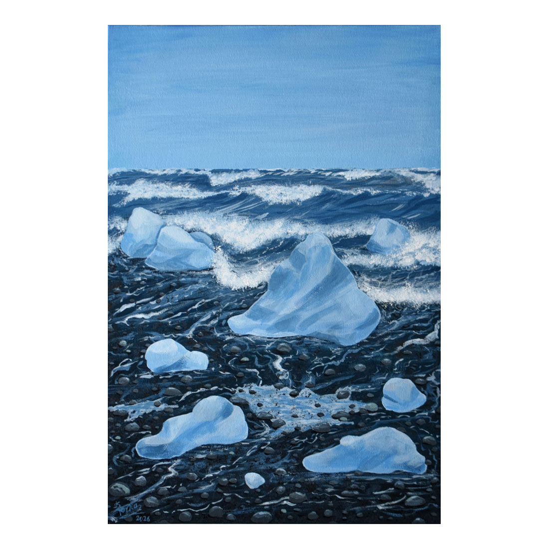 Kyriaki Gaglia, Diamond Beach, 2026, Acrylics on canvas sheet, 60x40 cm