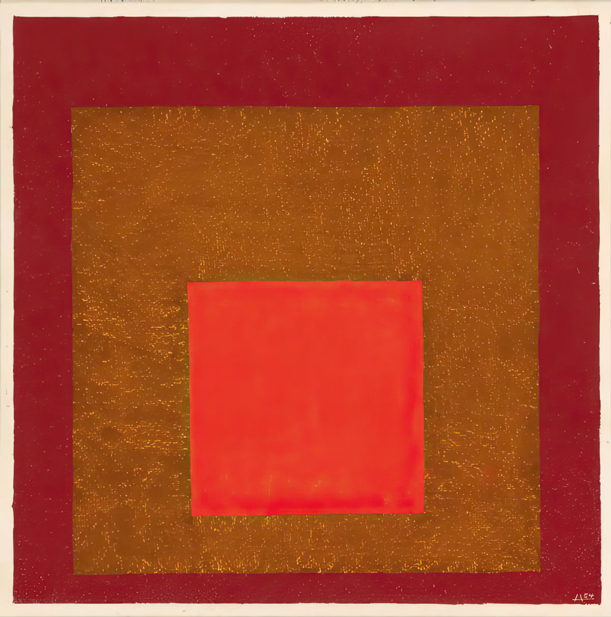 Josef Albers, Study for Homage to the Square: Signal, 1954, Casein and oil on Masonite, 40,7 x 40,7 cm - 16,02 x 16,02 in, front: incised with the artist monogram and dated 54, reverse: signed, titled and dated 54