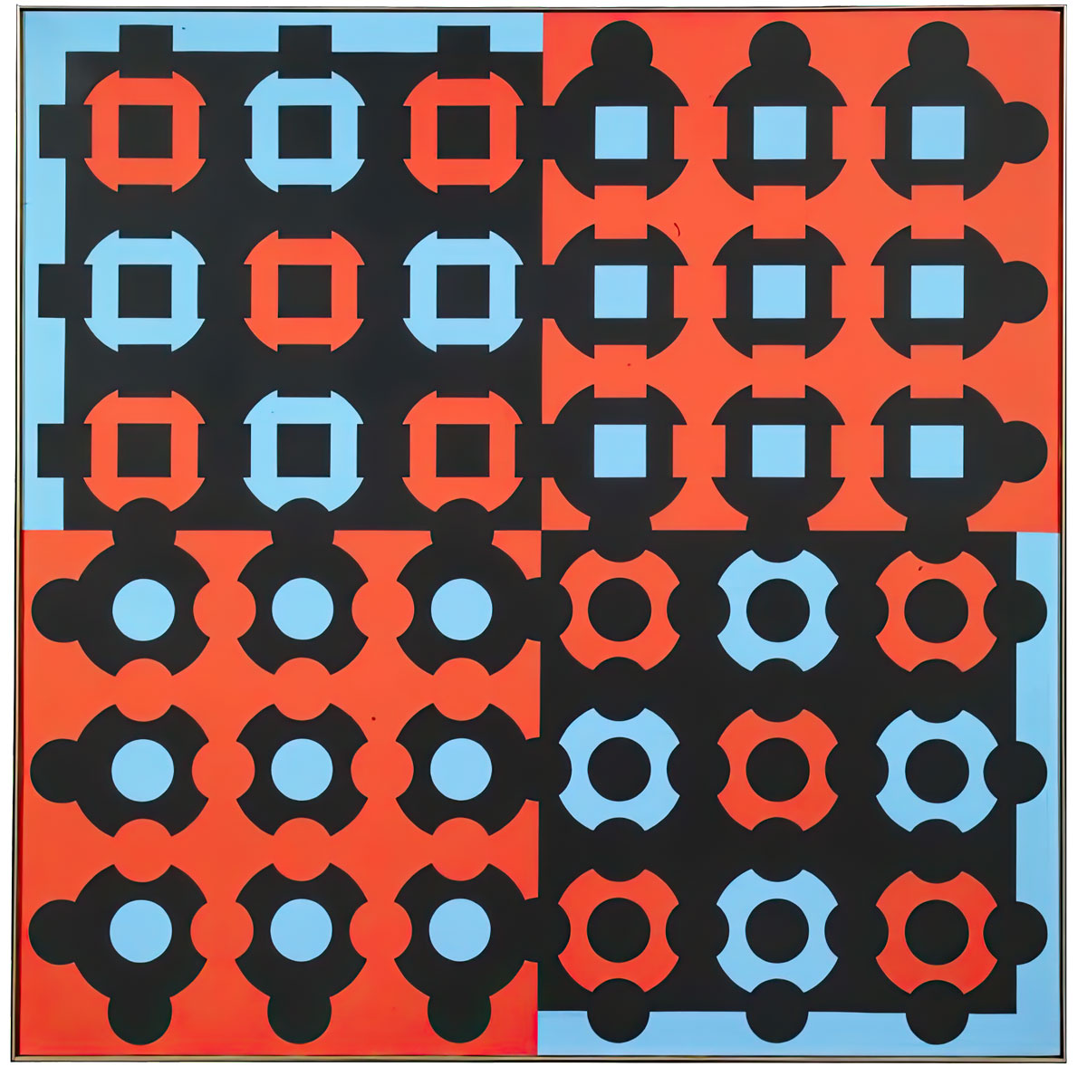 Victor Vasarely, Profire, 1983, acrylic on canvas, 120 x 120 cm - 47,24 x 47,24 in, front: signed at the bottom center Vasarely., reverse: signed, titled and dated P.1.1 19 Vasarely / “Profire” 1983 / Vasarely