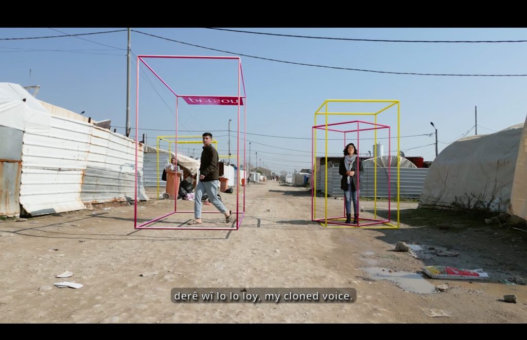 Hito Steyerl, Mechanical Kurds (Still(, 2025, Single-channel HD video installation (color, sound), Duration: 13 min, © Hito Steyerl, Courtesy the artist and MACRO (Museo d'Arte Contemporanea di Roma)