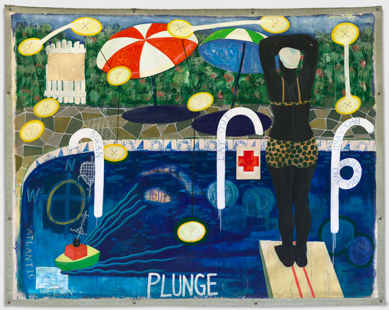 Kerry James Marshall, Plunge, 1992, Acrylic and paper on canvas, 208.3 × 266.7 cm, Collection of Eleanor Heyman Propp, © Kerry James Marshall. Courtesy of the artist and David Zwirner, London. Photo: Anna Arca