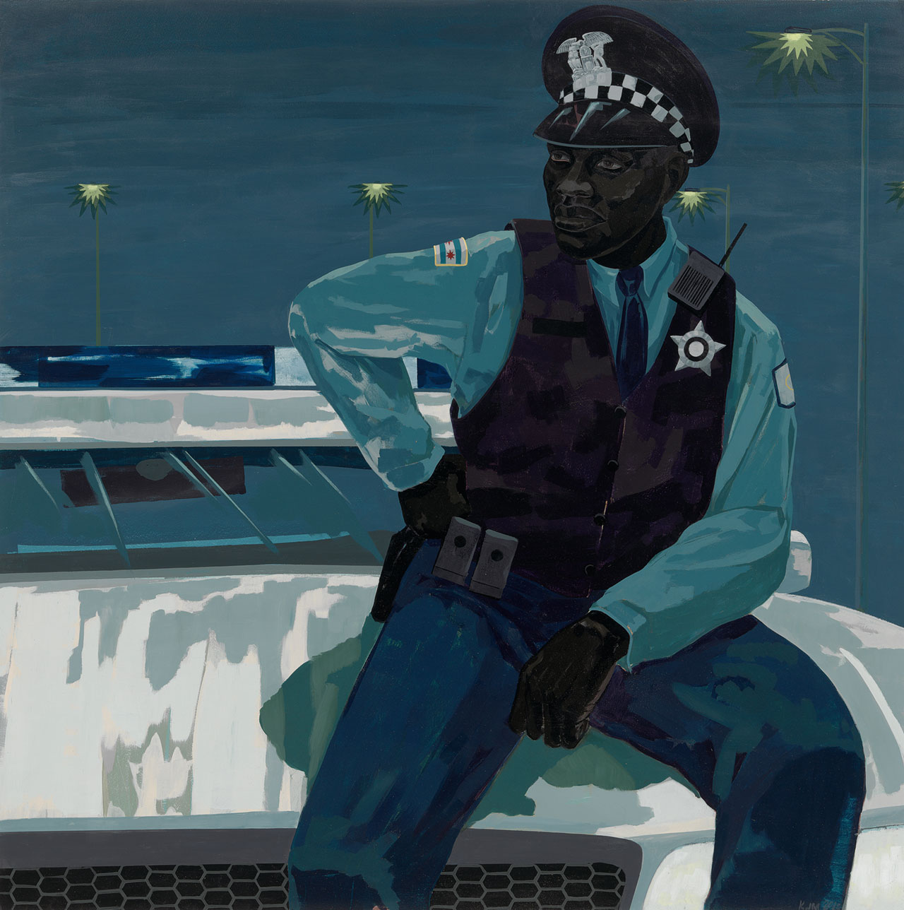 Kerry James Marshall, Untitled (policeman), 2015 Acrylic on PVC panel with Plexiglass frame, 152.4 × 152.4 cm, The Museum of Modern Art, New York. Gift of Mimi Haas in honour of Marie-Josée Kravis, 2016, © Kerry James Marshall. Photo: © 2026. Digital image, The Museum of Modern Art, New York / Scala, Florence