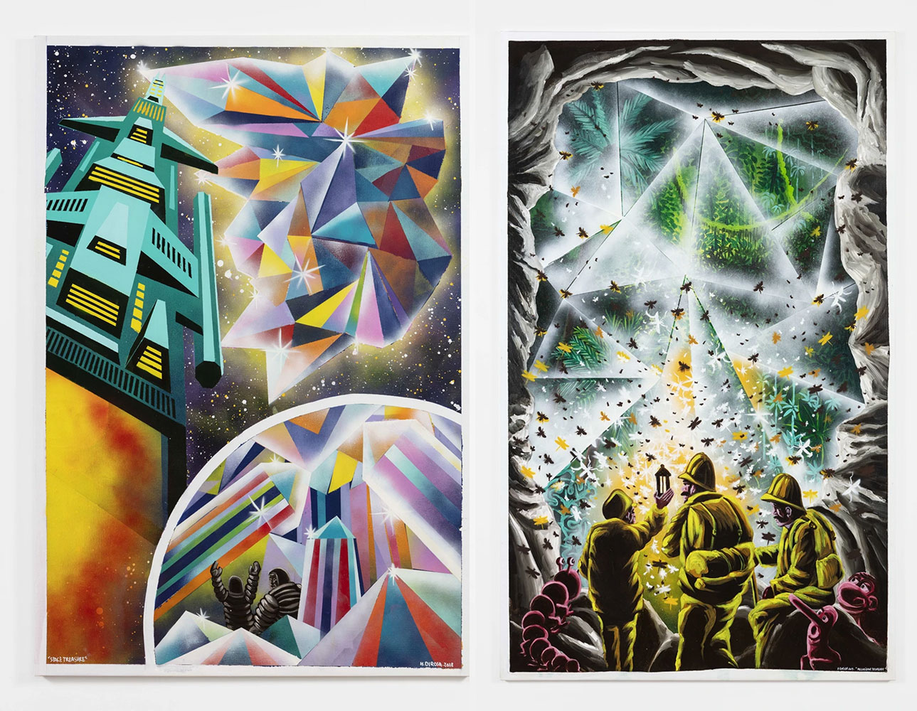 Left: Hervé Di Rosa, dirosa space treasure, © Hervé Di Rosa, Courtesy the artist and Galerie Templon Right: Hervé Di Rosa, dirosa idoles de lespace, © Hervé Di Rosa, Courtesy the artist and Galerie Templon