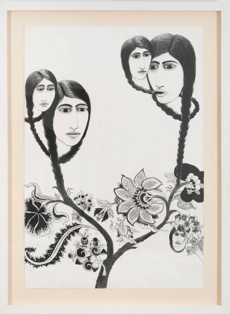 Samira Abbassy, Floral Mortal Coils, 2016, Charcoal on Somerset Paper, 101.6 x 83.8 cm | 40 x 33 in, © Samira Abbassy, Courtesy the artis and Richard Saltoun Gallery