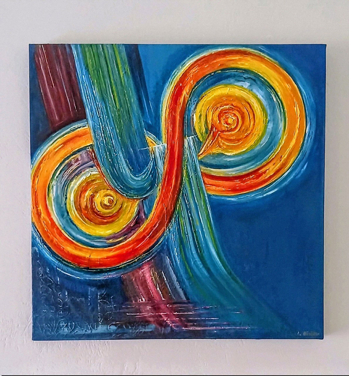 Lila Didou, Infinity spiral, 2026, Oils, liquid glass & gold leaf, 60x60 cm