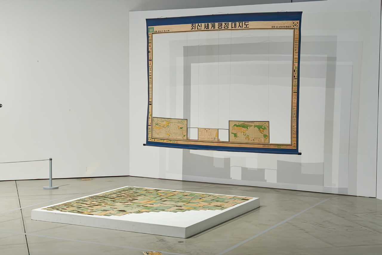 Sung Neung Kyung, An Upside-Down Map of the World, 1974, Object, world map, 166.5 × 212 cm, 136 × 196.5 cm. Seoul Museum of Art Collection. Courtesy of the Artist and Seoul Museum of Art