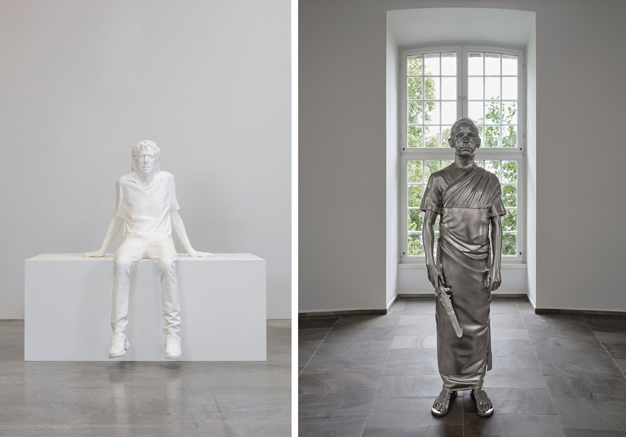 Left: Charles Ray: Return to the One, 2020 Photo: Josh White, © Charles Ray, Courtesy Matthew Marks Gallery Right Charles Ray: School Play, 2014, Photo: Nicolas Wefers (Installation view Fridericianum, Kassel), © Charles Ray, documenta und Museum Fridericianum gGmbH