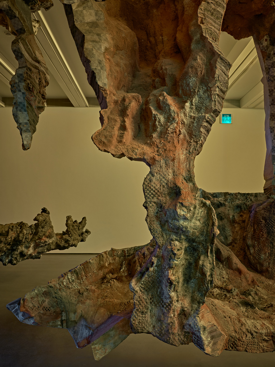 Adrián Villar Rojas, First Gods, Lost Animals, 2026. Detail view, Aspen Art Museum, Aspen, USA, 2026. Courtesy the artist, Aspen Art Museum, kurimanzutto and Marian Goodman Gallery. Photo: Jörg Baumann