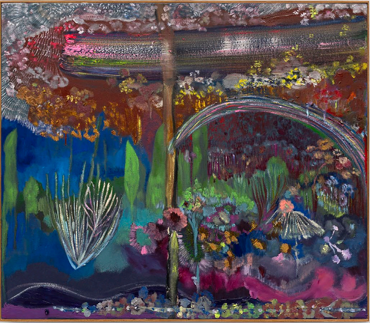 Thalita Hamaoui, Renda de bilro, 2026, Oil and oil stick on linen, 31 1/2 x 35 3/8 inches, 80 x 90 cm, © Thalita Hamaoui, Courtesy the artist and Boesky Gallery
