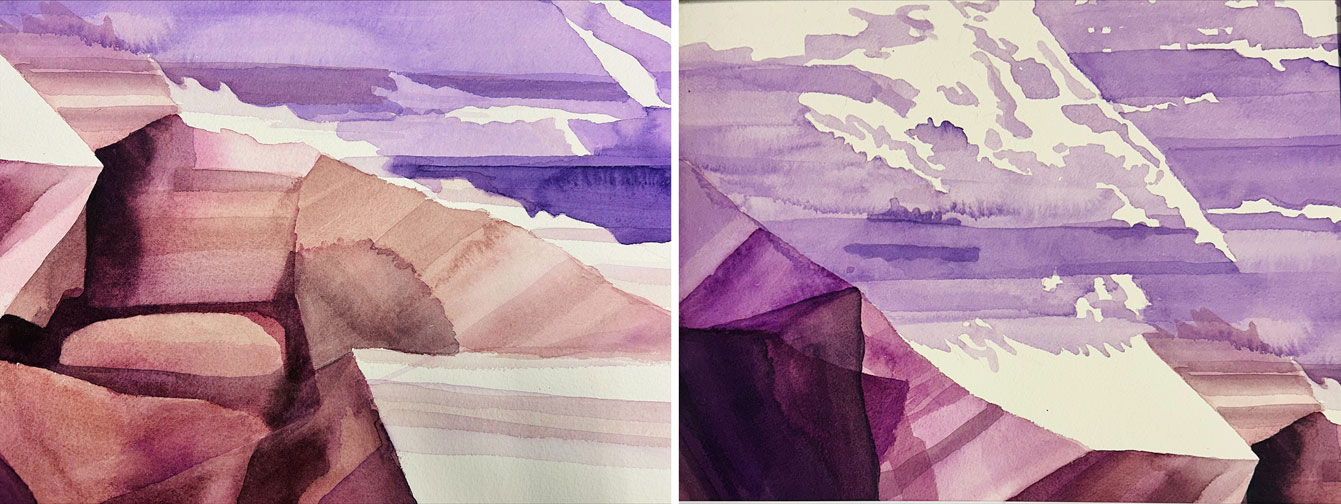 Athina Stamati, Athina Mine 1 & 2 (diptych), 2025, Acrylics on canvas, 30×40 cm (each), © & Courtesy the artist