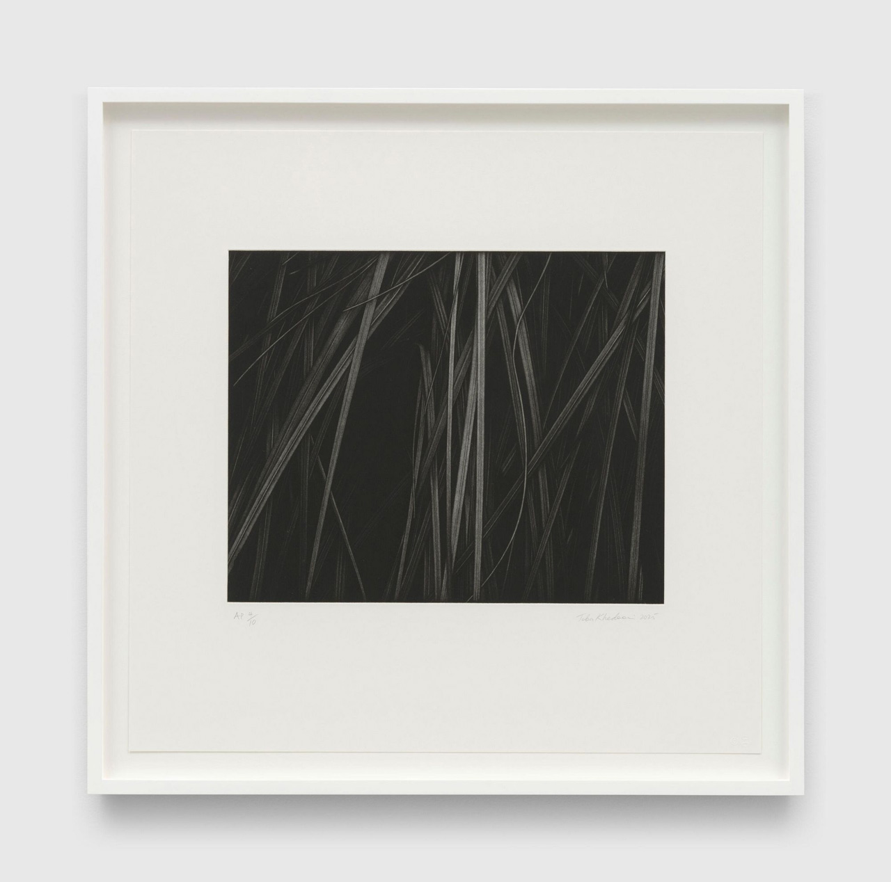 Toba Khedoori, Untitled 3, 2025, Mezzotint on paper, 21 x 21 1/4 inches (53.3 x 54 cm), Framed: 23 2/4 x 24 inches (59.7 x 61 cm), Edition of 38, 10 AP, Signed, dated, and numbered recto