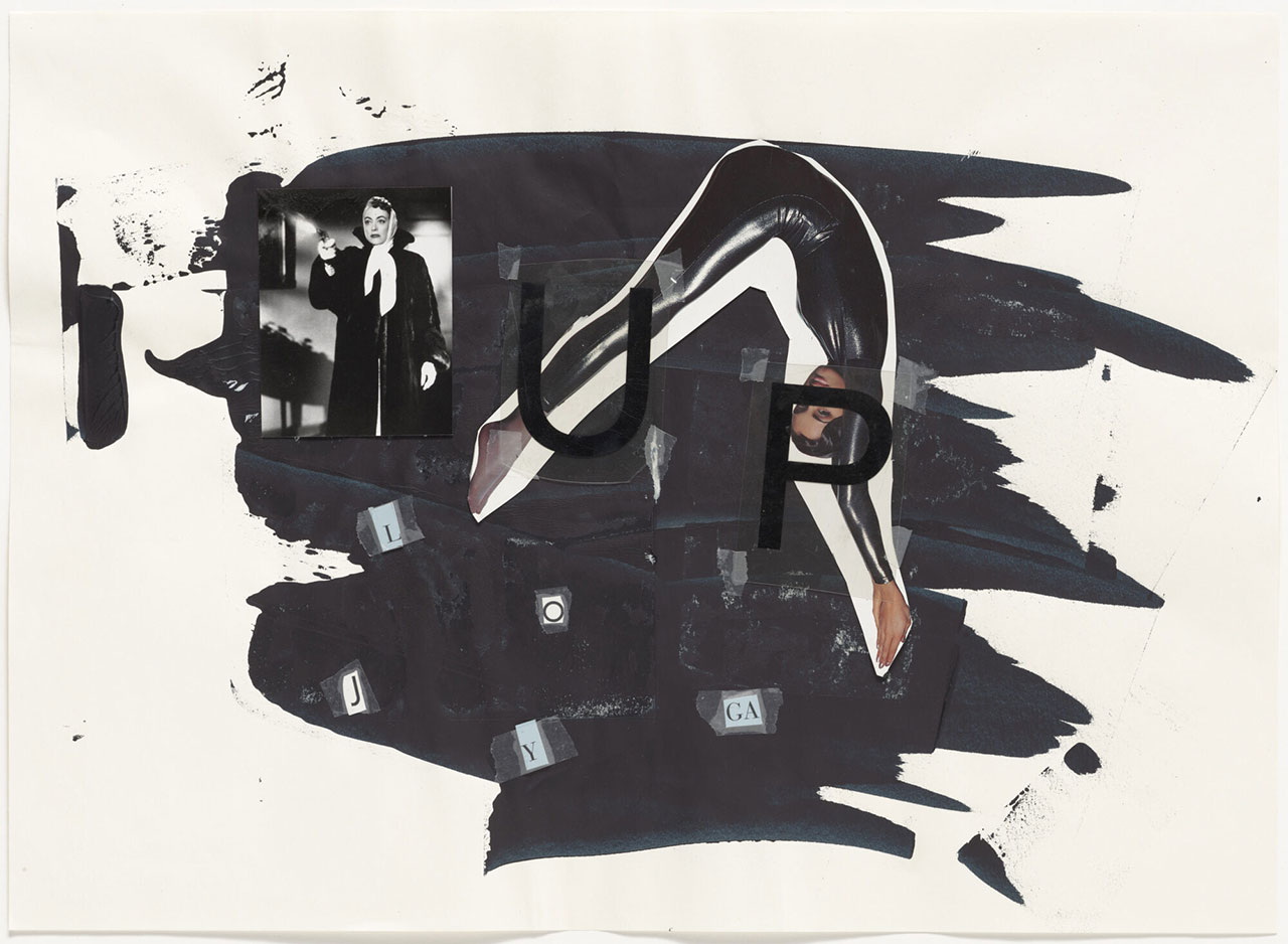 Paulina Olowska. Body Movement Alphabet Studies (detail). 2007. Cut-and-taped printed paper, printed plastic sheet, and paint on fifteen sheets of paper; dimensions range from 18 1/4 to 18 5/8″ (46.4 to 47.3 cm) in height and from 24 1/2 to 25 ¾” (62.2 to 65.4 cm) in width. The Museum of Modern Art, New York. Gift of the artist. © Paulina Olowska