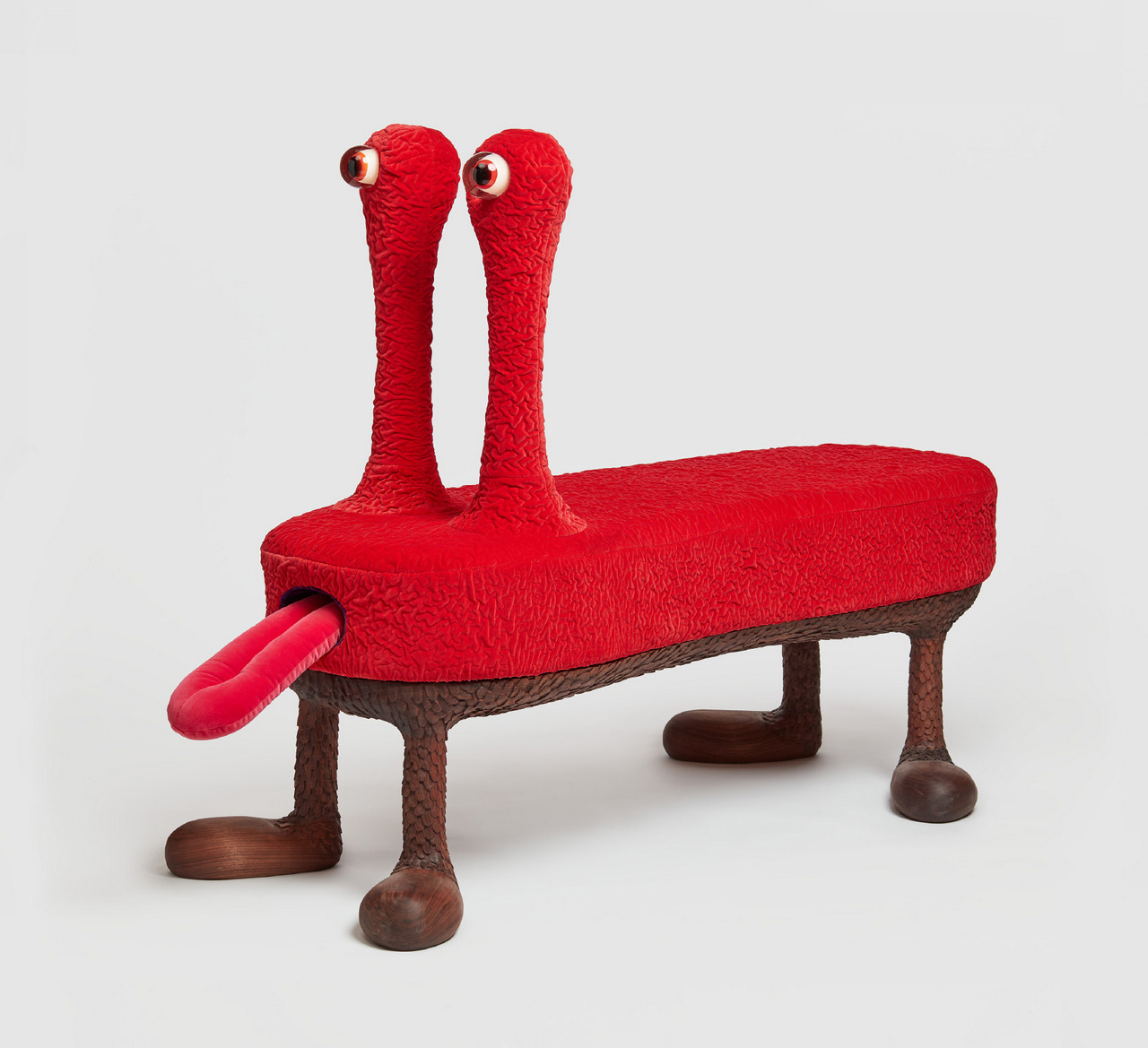 Haas Brothers, She's So Ducky, 2018, Solid carved walnut, lush velvet, glass, and electrical lighting components. Photo: Lee Thompson. Courtesy of Marianne Boesky Gallery, New York and Aspen