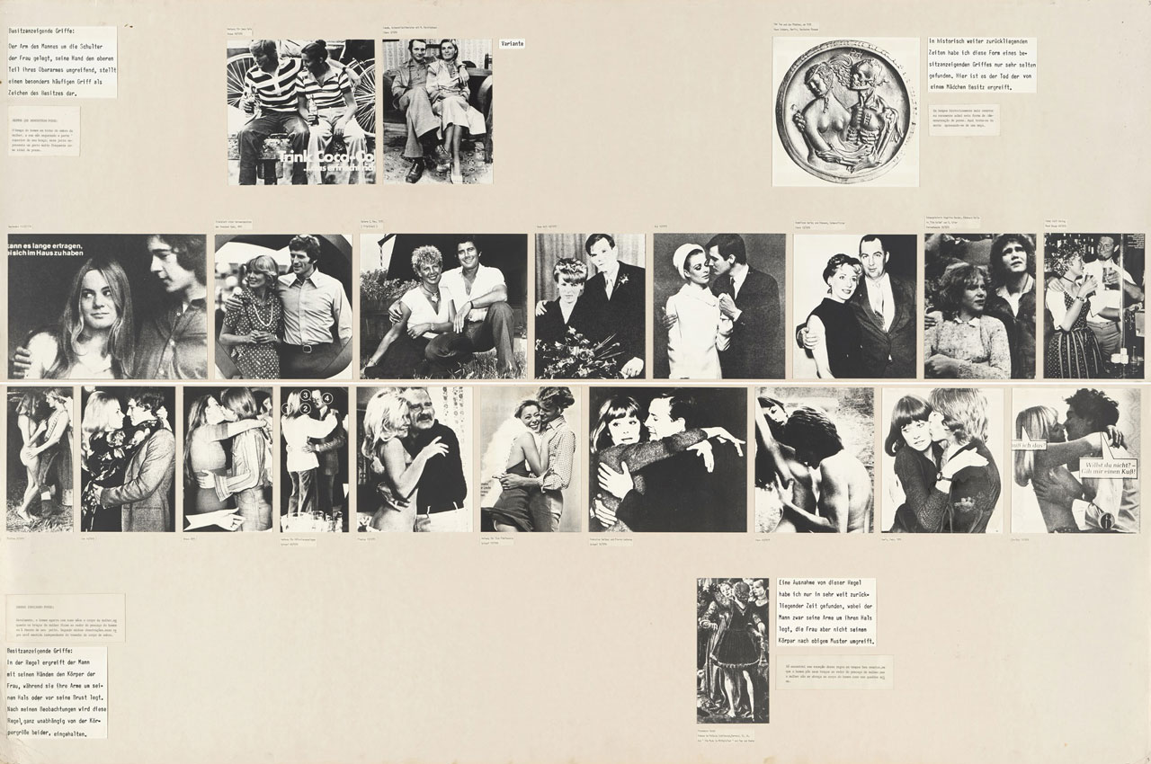 Marianne Wex. Panels from Let’s Take Back Our Space: “Female” and “Male” Body Language as a Result of Patriarchal Structures. 1977. Gelatin silver prints, paper, and ink, mounted on 277 boards; top 19 5/8 × 59″ (49.8 × 149.8 cm), bottom 19 5/8 × 59 1/8″ (49.8 × 150.1 cm). The Museum of Modern Art, New York. Committee on Photography Fund, and The Modern Women’s Fund. © 2025 Marianne Wex Estate