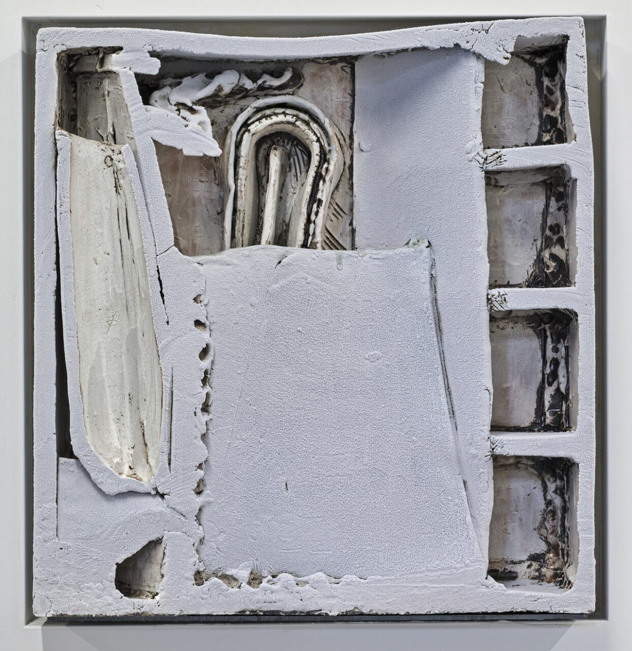 Arlene Shechet Touching Ground: Tucked (In) , 2026 , Terra sigillata, glazed ceramic and steel , 23-1/4" × 22-5/16" × 6" (59.1 cm × 56.7 cm × 15.2 cm) , © Arlene Shechet, Courtesy the artist and Pace Gallery