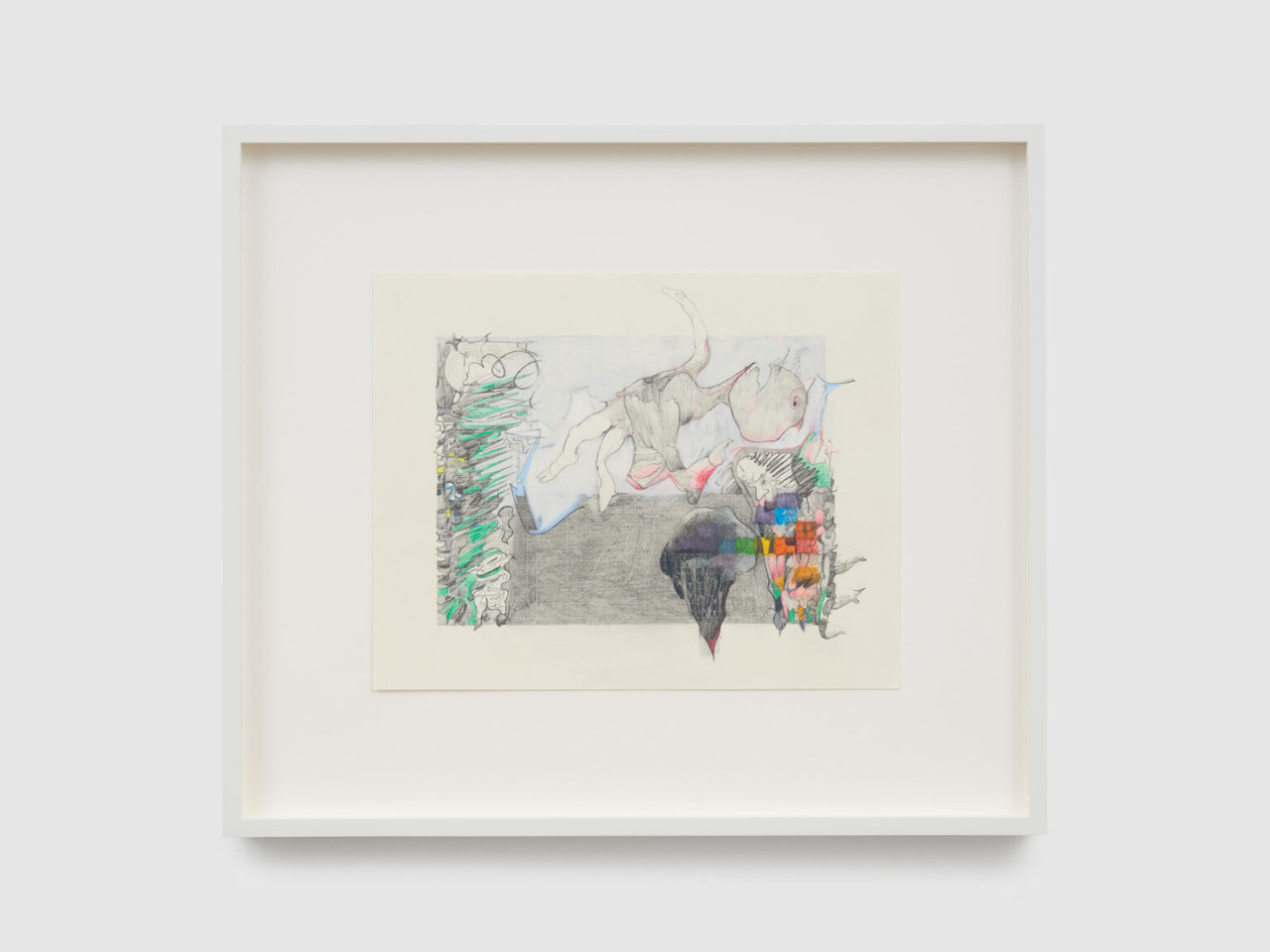 Vijay Masharani, Hospital scene 2, 2026, Graphite, coloured pencil and marker on paper, framed 34.5 x 39.5 x 3 cm (13 5/8 x 15 1/2 x 1 1/8 inches)