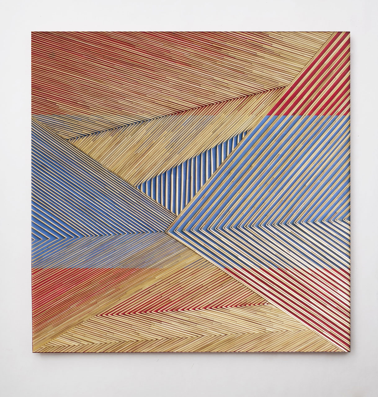 Olaf Holzapfel, Bahndurchstich - langer Raum, 2019, Straw paint on wooden board, 84 x 84 cm, © Olaf Holzapfel, Courtesy the artist and Xippas Gallery