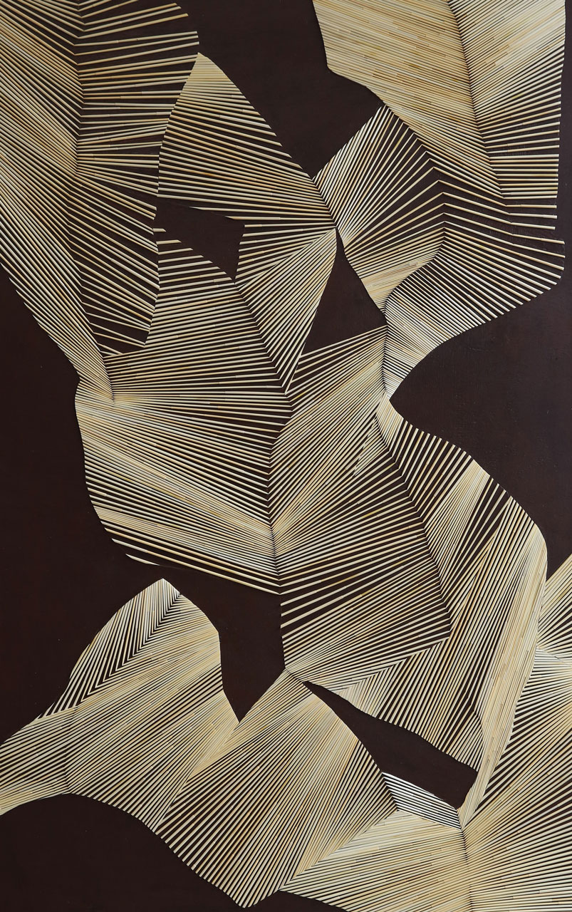 Olaf Holzapfel, Feuilles ascendantes, 2026, Rye straw on wood and India ink, 170 x 95 cm, © Olaf Holzapfel, Courtesy the artist and Xippas Gallery