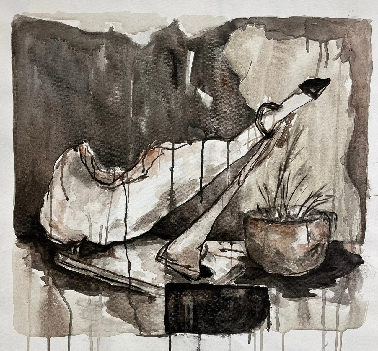 Tamara Al-Samerraei, Leg of Ham, 2024, Acrylic on canvas, 75 x 75 cm, © Tamara Al-Samerraei, Courtesy the artist and Marfa’ Projects Gallery