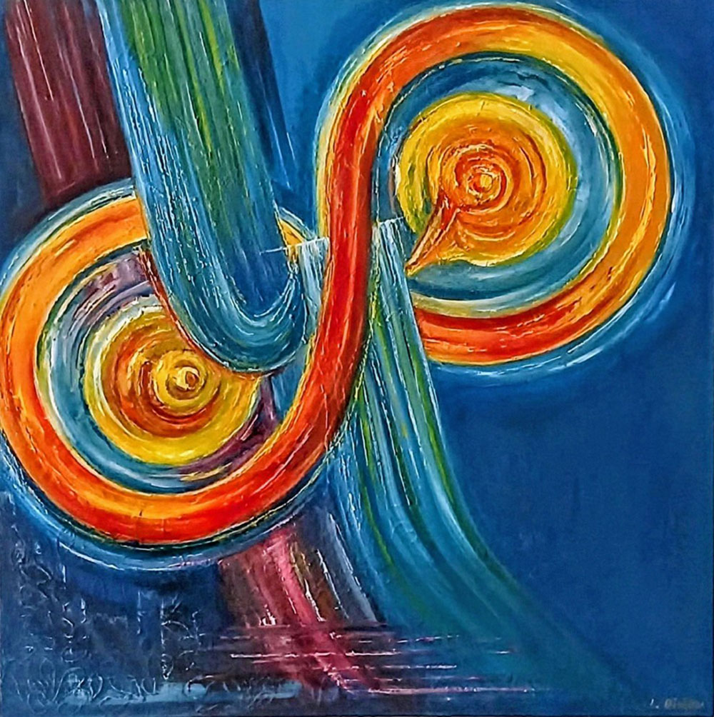 Lila Didou, Infinity spiral, 2026, Oils, liquid glass & gold leaf, 60×60 cm, © & Courtesy the artist