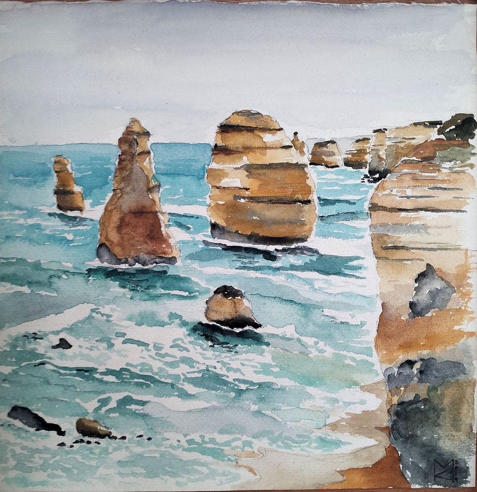 Magda Kafetzopoulou, 2019, Twelve Apostles, Watercolor on paper, 24.5×24.5 cm, © & Courtesy the artist