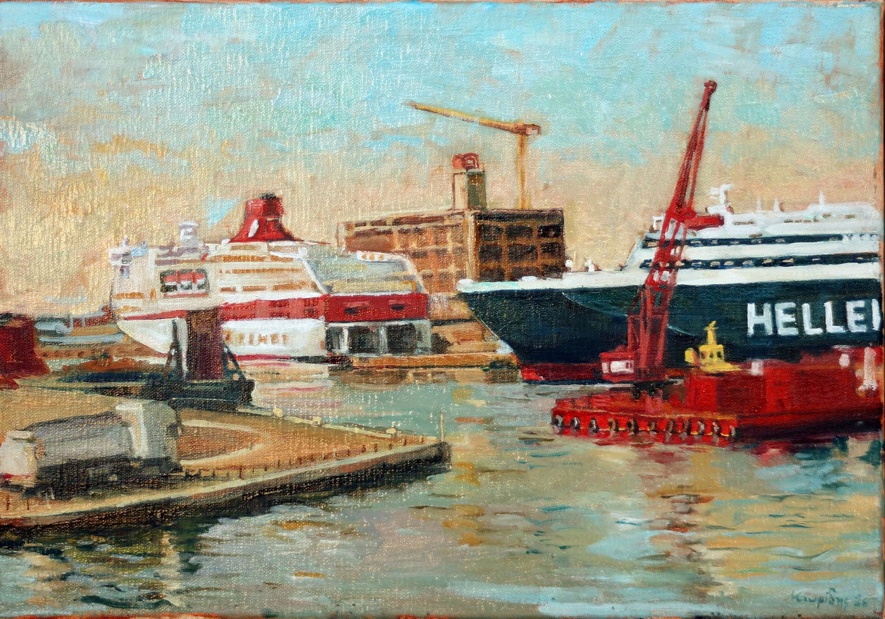Stathis Mavridis, The Harbor, 2026, Oil on canvas, 35x50 cm