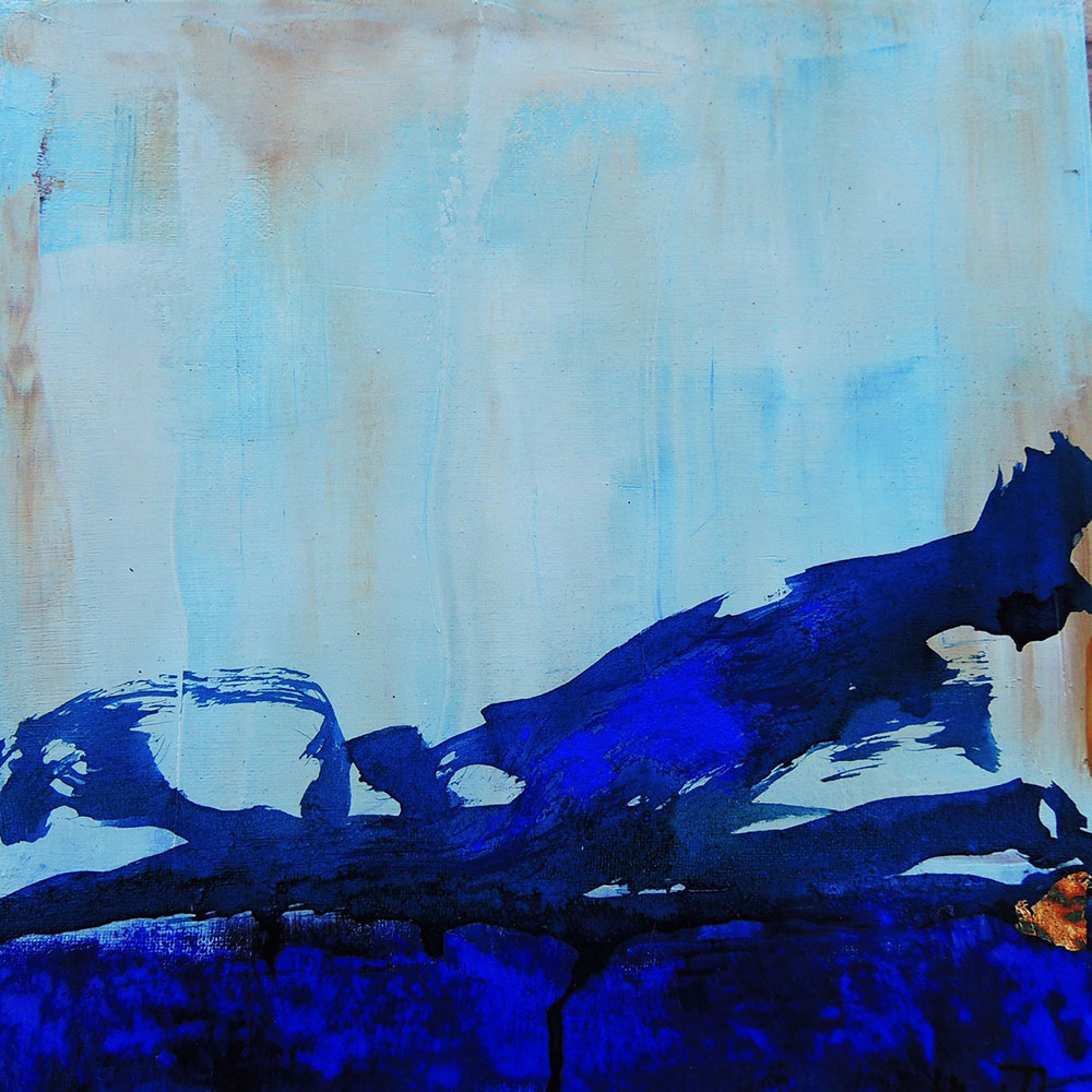 Eleni Tsantili-Pappa, VOIE BLEUTEE 1, 2023, Oil, pigments, ink and metallic leaf on canvas, 30x30x4 cm, © & Courtesy the artist