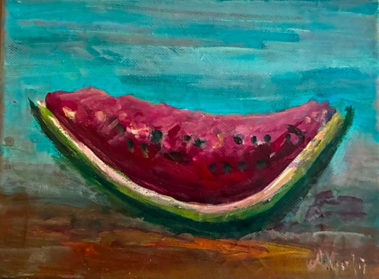 Athina Chatzi, Summertime, 2024, Acrylics on wood, 18×23 cm, © & Courtesy the artist