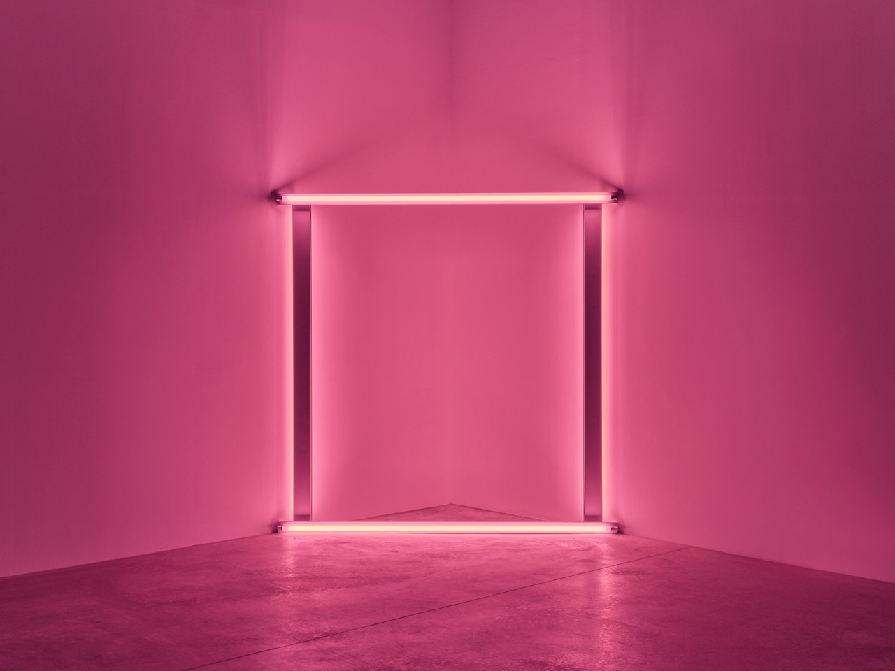 Dan Flavin, untitled (to Janet and Allen), 1966–71, Pink fluorescent light, 96 1/8 x 96 1/8 inches (244 x 244 cm), Edition of 5, © 2026 Stephen Flavin/Artist Rights Society (ARS), New York, Photo: Thomas Lannes, Courtesy Gagosian