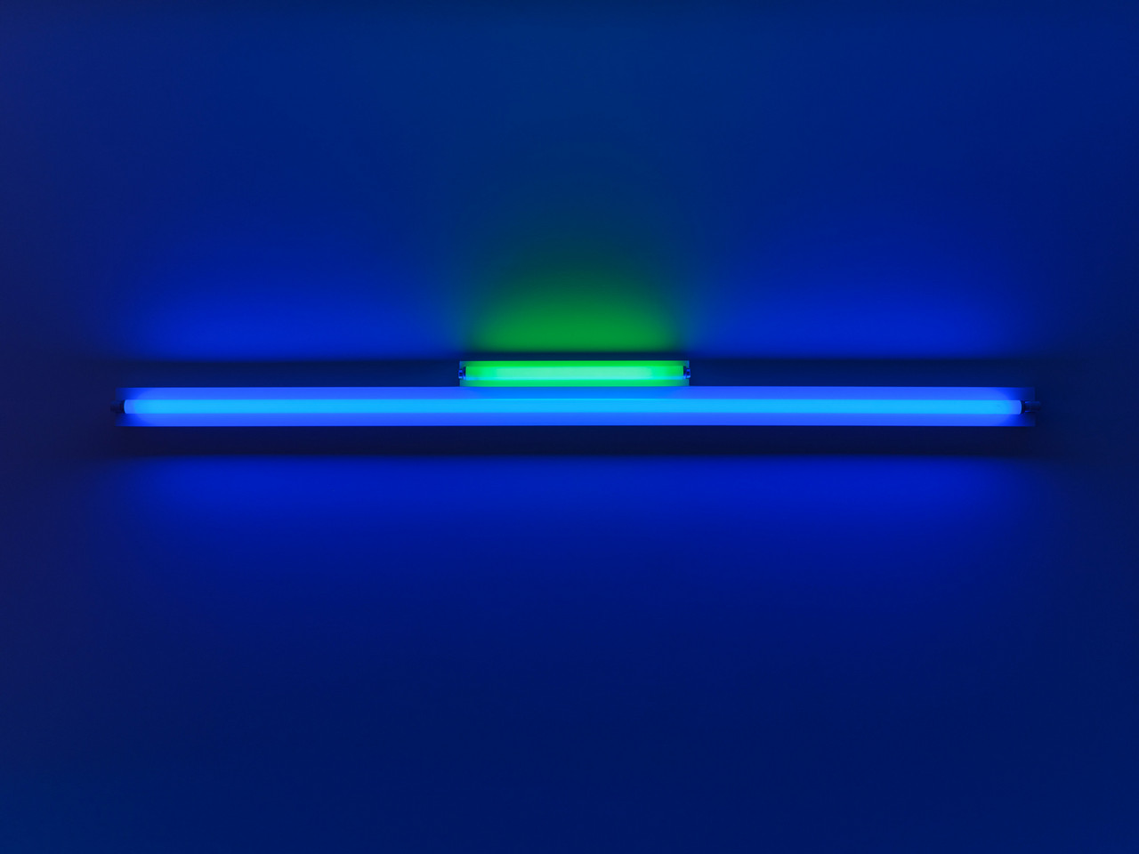 Dan Flavin, untitled (for Charlotte and Jim Brooks) 5, 1964, Pink and blue fluorescent light, 6 3/4 x 96 1/8 inches (17 x 244 cm), Edition of 5, © 2026 Stephen Flavin/Artist Rights Society (ARS), New York, Photo: Thomas Lannes, Courtesy Gagosian
