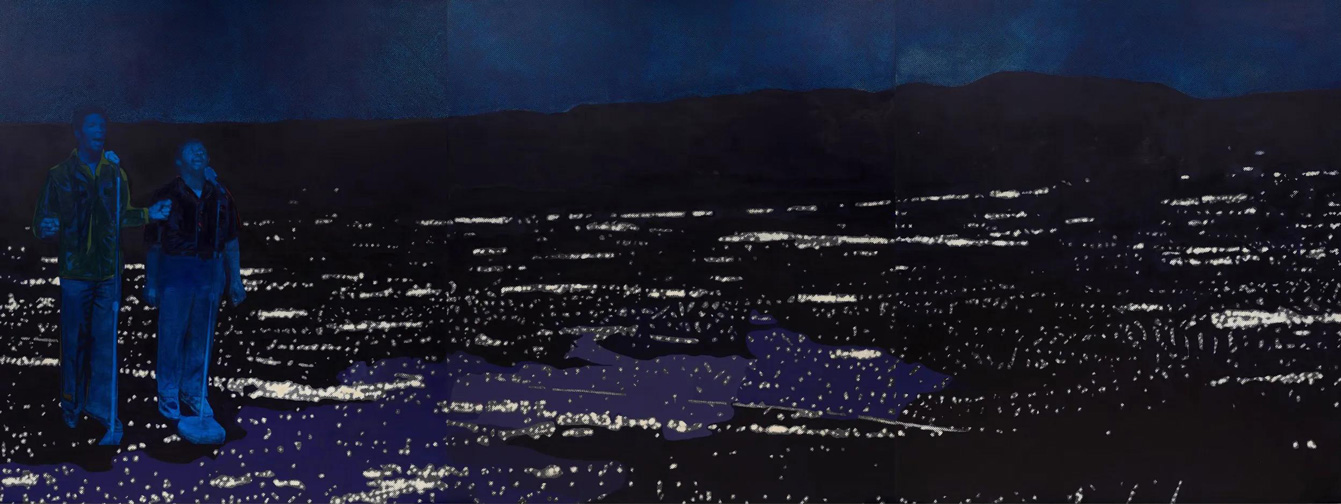 Lorna Simpson, Nightfall, 2026, Acrylic and screenprint on gessoed fiberglass, 243.8 x 647.7 x 3.8 cm / 96 x 255 x 1 1/2 in, © Lorna Simpson, Photo: Jame Wang, Courtesy the artist and Hauser & Wirth Gallery