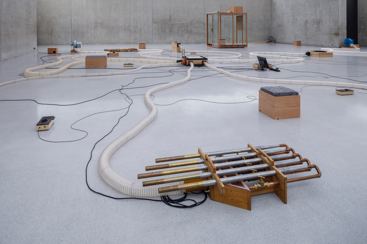 7. Tarek Atoui, Souffle Continu, 2023–4. Installation view third floor Kunsthaus Bregenz, 2024. Photo: Markus Tretter. © Tarek Atoui, Kunsthaus Bregenz. Courtesy of the artist